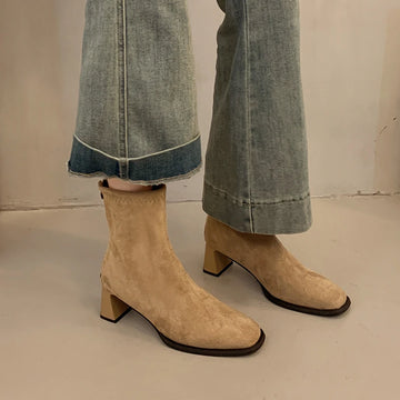 Xajzpa New Style Women's Ankle Boots Square Heel Platform Boots Women Sexy High Heels Shoes Winter Casual Fashion Boots Shoes for Women